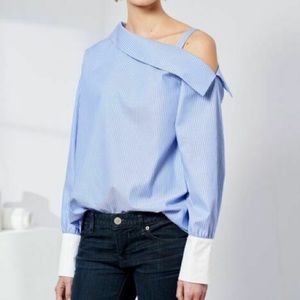 Iris Asymmetrical Neck striped Cotton Blouse 1XL